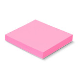 A pink sticky pad measuring 70 x 75mm, containing 100 sheets. It has a smooth, flat surface with a white base.