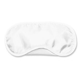 A full-color eye mask in a sleek, white design, featuring a curved shape for comfort.