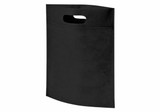 A black heat sealed non-woven exhibition tote bag with a handhold cut-out and no additional branding.