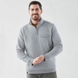 A grey Men's Montebello Thermal 1/4 Zip Pullover, featuring a chest pocket and a relaxed fit.