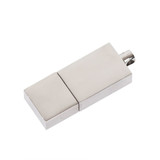 A silver flash drive with a sleek, minimalist design, featuring a metallic finish and a subtle logo.