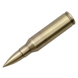 A metallic bullet-shaped flash drive in brass finish, featuring a tapered end and a smooth surface.