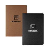 Two notebooks in brown and black, each featuring a logo and the word "NOTEBOOK" on the front cover.