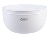 A double wall salad bowl in white featuring a logo, suitable for serving meals.