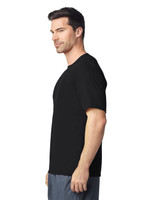 A black Gildan Performance adult T-shirt displayed on a male model from the side, featuring short sleeves.
