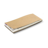 A watercolour bookmark pad featuring a thick brown cover with multiple white pages inside. It has a logo on the front.