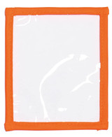 An orange plastic pocket with a transparent front, designed for holding documents or cards, in a pack of 25.