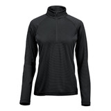 A black women's pullover with a quarter zip and long sleeves, featuring a subtle texture and a logo.