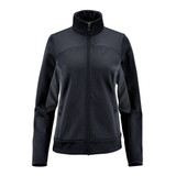 A Women's Appaloosa Knit Jacket in black, featuring a zip front and high collar, with side pockets and a logo.