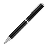 A metal ballpoint pen featuring a carbon fibre design in black with silver accents and a clip.