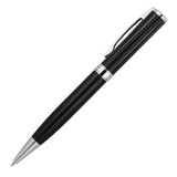 A metal ballpoint pen in black with silver accents, featuring a clip and sleek design.