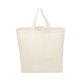 A cream cotton tote bag with two handles, featuring a simple design and no visible branding.
