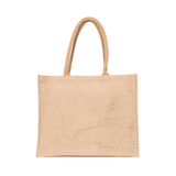 A large, natural-coloured jute supermarket bag with two sturdy handles and a simple design.