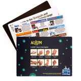 A collection of three counter mats, featuring various designs and instructions, predominantly in black and colourful themes.