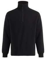 A black kids' 1/2 zip collar fleece sweatshirt with long sleeves and a front zip. It features a logo.