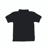 A black youth polo shirt featuring a collar and short sleeves, displaying a branding logo on the front.