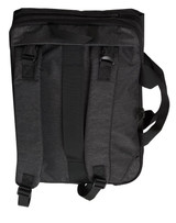 A Utility Heather Laptop Bag in dark grey with adjustable straps and top handle. Features a sleek, minimalist design.