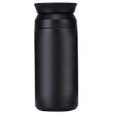 A drink bottle in matte black with a wide mouth and a rounded top, featuring a logo on its side.