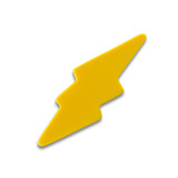 A yellow stress relief toy shaped like a lightning bolt, featuring a smooth surface and a simple design.
