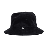 A black Terry Bucket Hat with a wide brim and a small logo on the side.