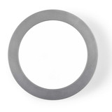 A sleek, circular aluminium wireless charger with a smooth surface, designed for fast charging of compatible devices.