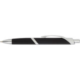 A black metal pen with silver accents and a clip. Features a logo on the side.