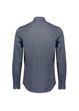 A long sleeve tailored shirt in a dark grey colour, featuring a button-up design and a back view.