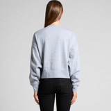 A grey oversized crew jumper with a cropped design and long sleeves, featuring a simple back view.