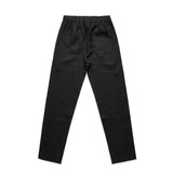 Black linen pants featuring an elastic waistband and two back pockets. The garment has a smooth, textured finish.