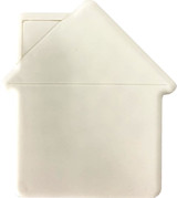 A house-shaped mint card in white, featuring a smooth surface suitable for branding with one colour pad print.