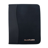 A black A4 pad cover with a textured finish and a logo at the bottom.