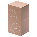 A brown cardboard box containing a Tuba Wireless outdoor speaker made of plant fibre, featuring a logo.