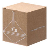 A brown cardboard box featuring a minimal design, labelled as being made of plant fibre.