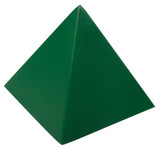 A green stress shape pyramid with a smooth surface and pointed top. It features a branding logo.