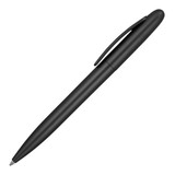 A matte black ballpoint pen with a sleek design and a clip for easy attachment. It includes a branding logo.