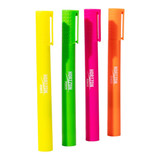 Four jumbo highlighters in bright colours: yellow, green, pink, and orange, with a textured grip and a branding logo.