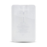 A transparent hand sanitiser card with a sleek design, featuring a small nozzle for dispensing.