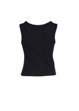 A black sleeveless vest with a fitted design and a knitted back, featuring a logo.
