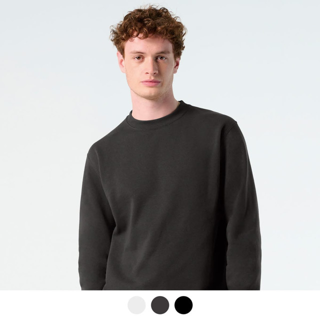 A unisex crew jumper in dark grey, featuring a round neckline and an inner logo.