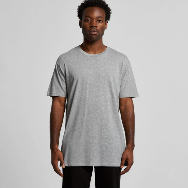 A plain grey t-shirt with short sleeves, displayed on a model. The shirt has a brand logo.