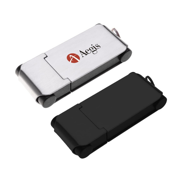 A silver and black Echo Flash Drive featuring a logo, designed for storage and transfer of data.