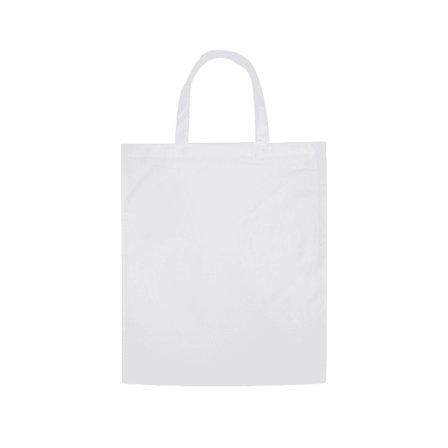 A large white calico tote bag with two handles and no visible design or logo.