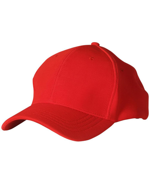 A red Ottoman cap with a curved brim and six-panel design. It features stitching details and a logo.