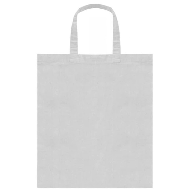 A grey tote bag with two handles, featuring a simple and minimalist design.