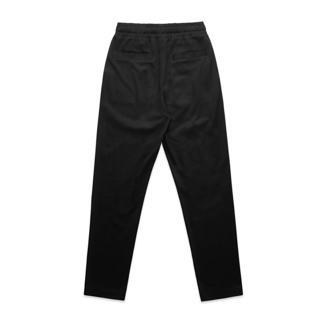 Black lounge pants with a simple design and an elastic waistband, featuring two back pockets and no visible branding.