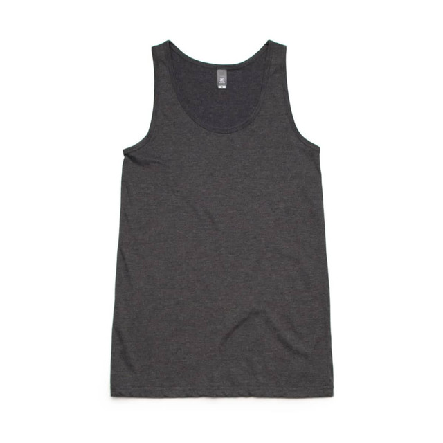 A grey singlet with a round neckline and a simple design, featuring a logo on the label.