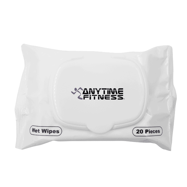 A packet of white antibacterial wipes containing 20 pieces, featuring a logo on the front.