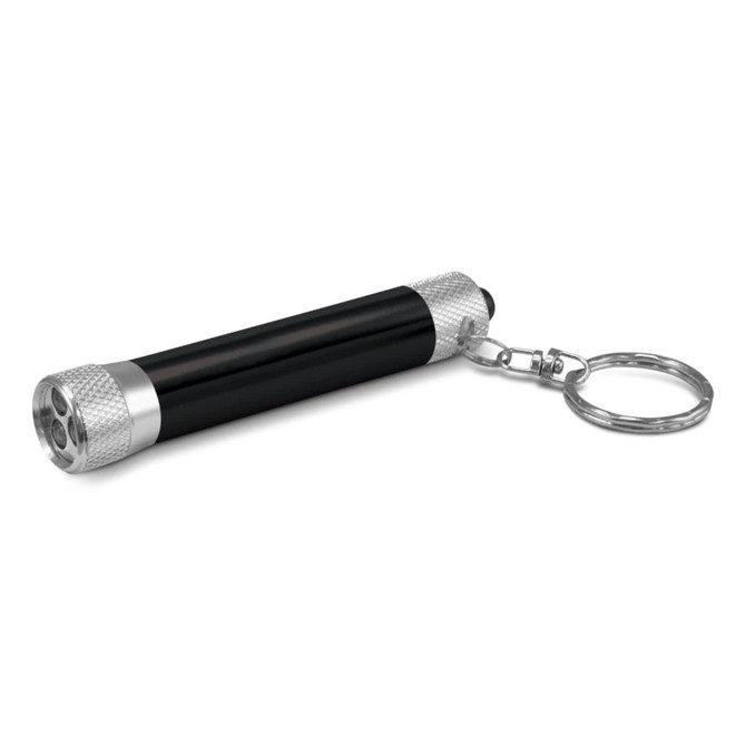 A Titan Torch Key Ring featuring a sleek black design with a silver key ring attachment and textured grip ends.