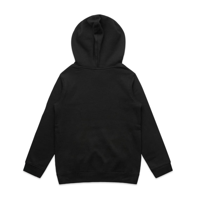 A black hoodie with a spacious hood and long sleeves, featuring a simple design and no visible logo.