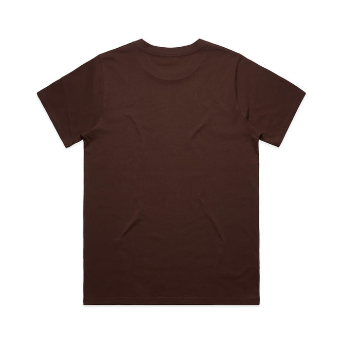 A plain brown t-shirt with a classic fit, featuring a logo on the back.